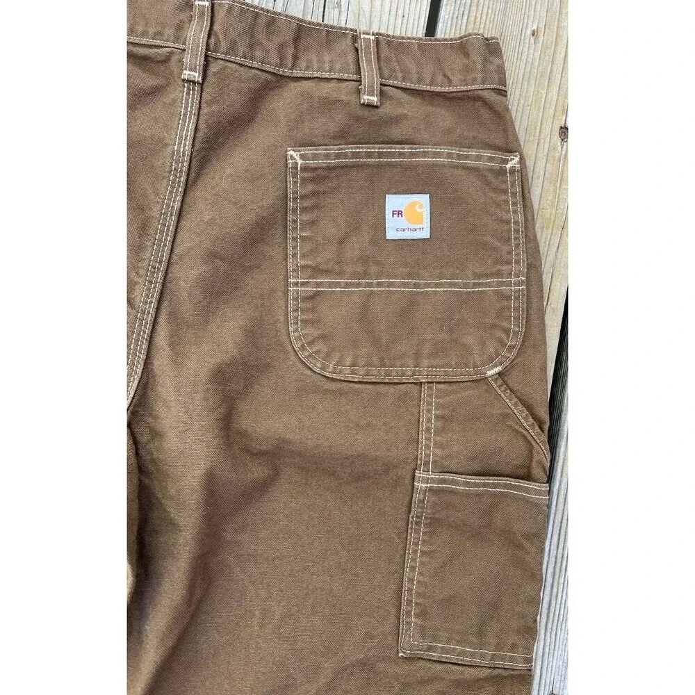 Carhartt FR Men's 36X35 Washed Duck Work Dungaree Pants Mid Brown 100791-246